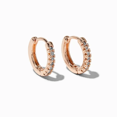Rose Gold-tone Cubic Zirconia 10mm Hoop Earrings 