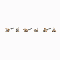 Gold-tone Cubic Zirconia 3mm Mixed Stud Earrings - 3 Pack