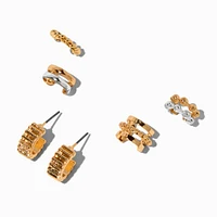 Gold-tone Textured Hoop & Ear Cuff Stack - 3 Pack