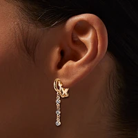 Gold-tone Embellished Chain Clip-On Stud Earrings - 3 Pack