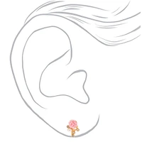 Gold-tone Crystal Pink Rose Clip-On Earrings