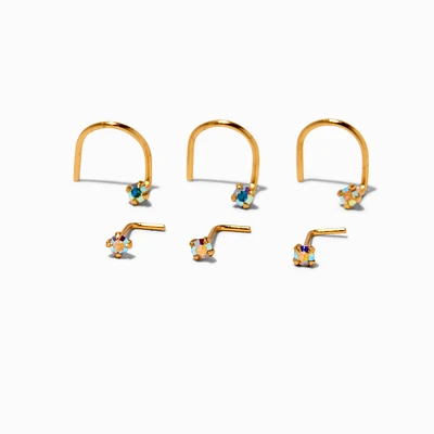 22G Gold-tone Sterling Silver Iridescent AB Nose Studs - 6 Pack 