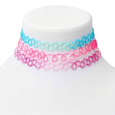 Pastel Glitter Ombré Tattoo Choker Necklaces - 3 Pack