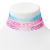 Pastel Glitter Ombré Tattoo Choker Necklaces - 3 Pack