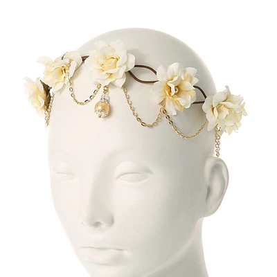 Gold-tone Chain Ivory Flower Vine Headwrap