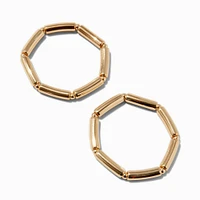 Gold-tone Macaroni Tube Stretch Bracelets - 2 Pack