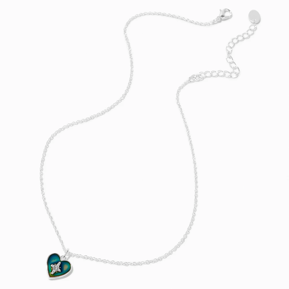 Silver-tone Mood Heart Pendant Necklace