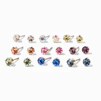 Pastel Crystal Stud Earrings - 9 Pack