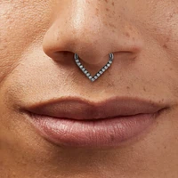 16G Silver-tone Titanium Pointed Crystal Septum Nose Ring