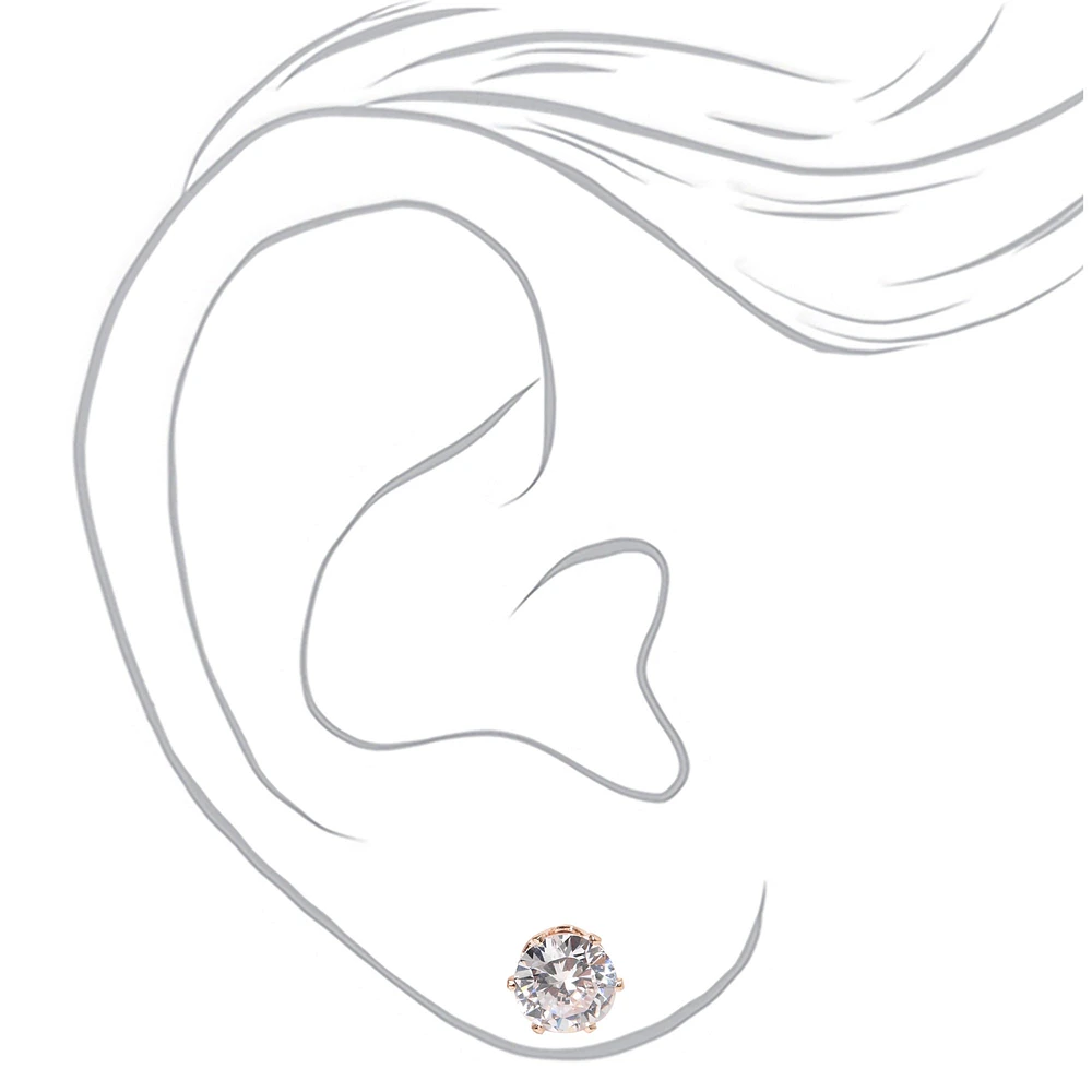 Rose Gold-tone Cubic Zirconia 8mm Round Stud Earrings