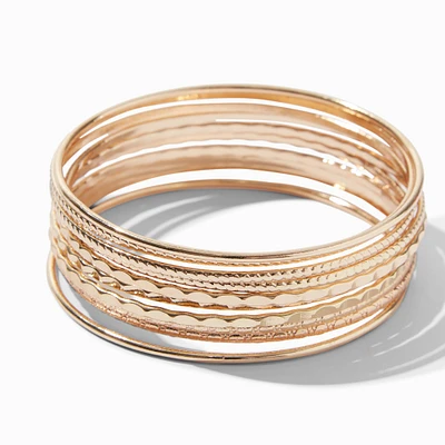 Gold-tone Textured Bangle Bracelets - 10 Pack
