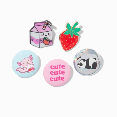 Strawberry Milk Round Button & Pin Set - 5 Pack