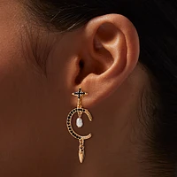 Gold-tone Cross Moon Dagger Clip-On Drop Earrings 