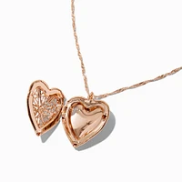 Gold-tone Filigree Heart Locket Pendant Necklace