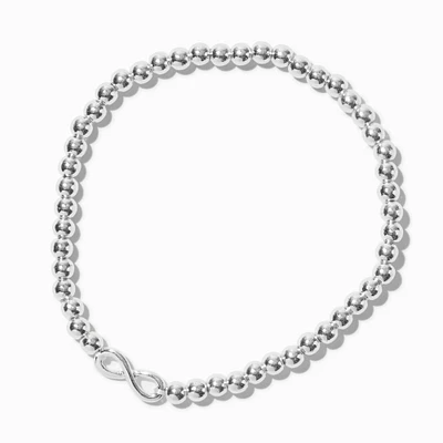 Infinity Charm Silver-tone Shot Bead Stretch Bracelet