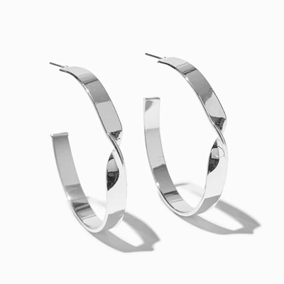 Silver-tone Oversized Twisted Hoop Earrings