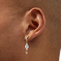 Gold-tone Heart Pearl Drop Earrings