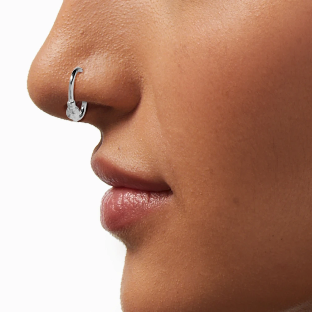 Silver-tone Stainless Steel Twisted Faux Nose Rings - 3 Pack