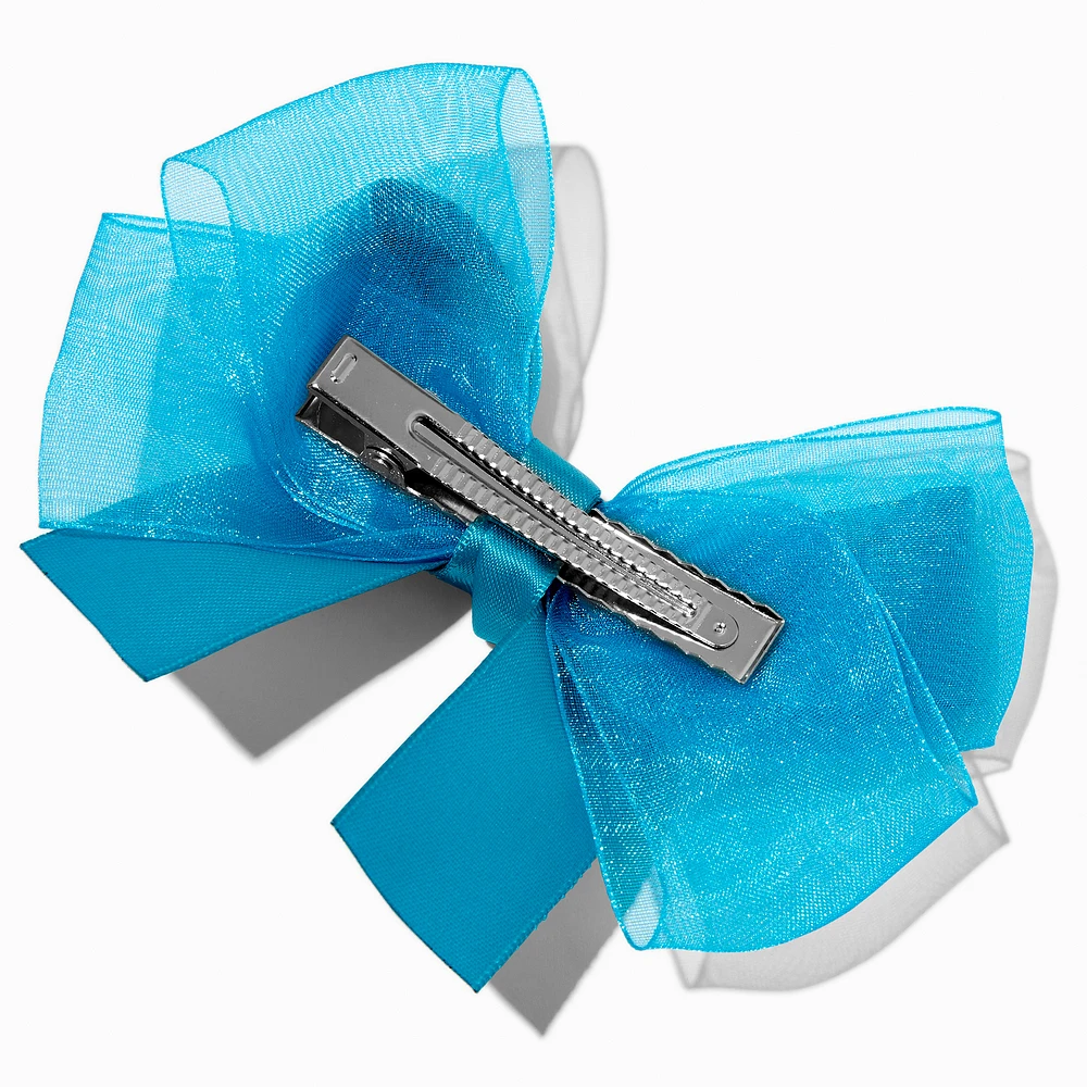 Claire's Club Teal Satin Chiffon Hair Bow Clip