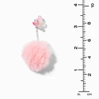 Pink Butterfly Pom Pom 2" Clip-On Drop Earrings