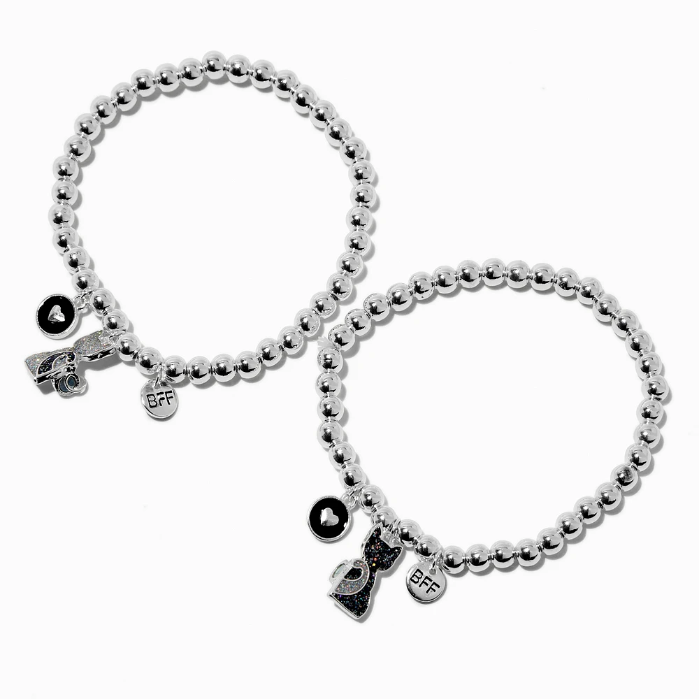 Best Friends Black Glitter Cat Beaded Stretch Bracelets - 2 Pack