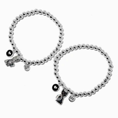 Best Friends Black Glitter Cat Beaded Stretch Bracelets - 2 Pack