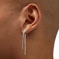 Silver-tone Cubic Zirconia Stick Front & Back Drop Earrings 