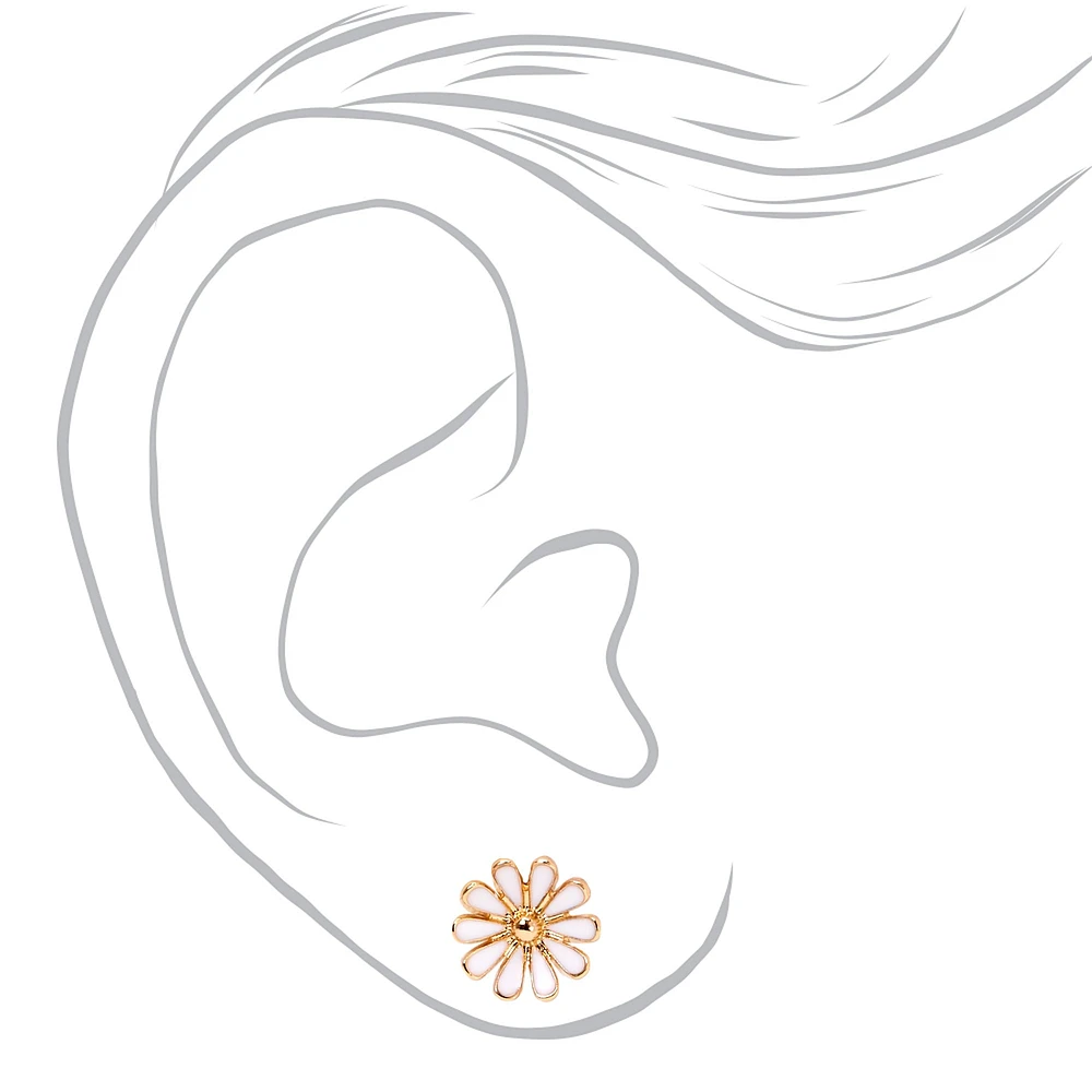 White Daisy Enamel Stud Earrings