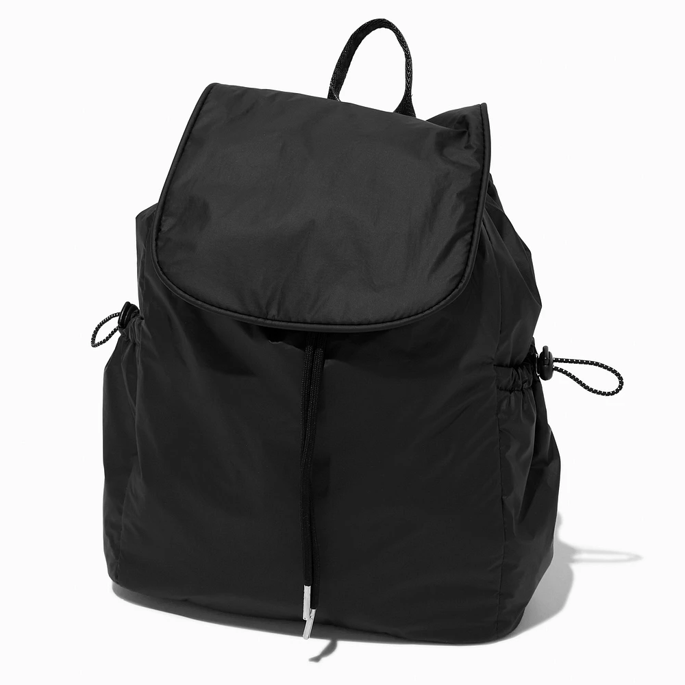 Black Nylon Flap Backpack