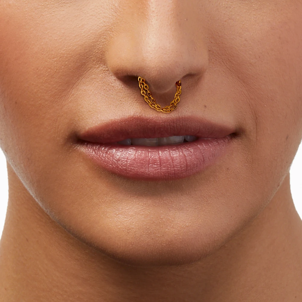16G Gold-tone Stainless Steel Threadless Septum Nose Stud 