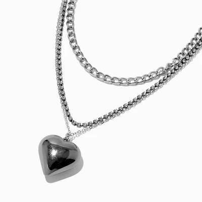 Silver-tone Puff Heart Multi-Strand Necklace