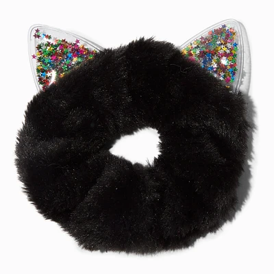 Black Furry Confetti Cat Ear Medium Hair Scrunchie 