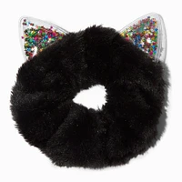 Black Furry Confetti Cat Ear Medium Hair Scrunchie 