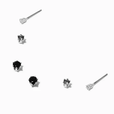 Silver-tone Black, Gray & Clear Cubic Zirconia Stackable Stud Earrings