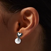 Black Heart & Pearl Stud Earrings