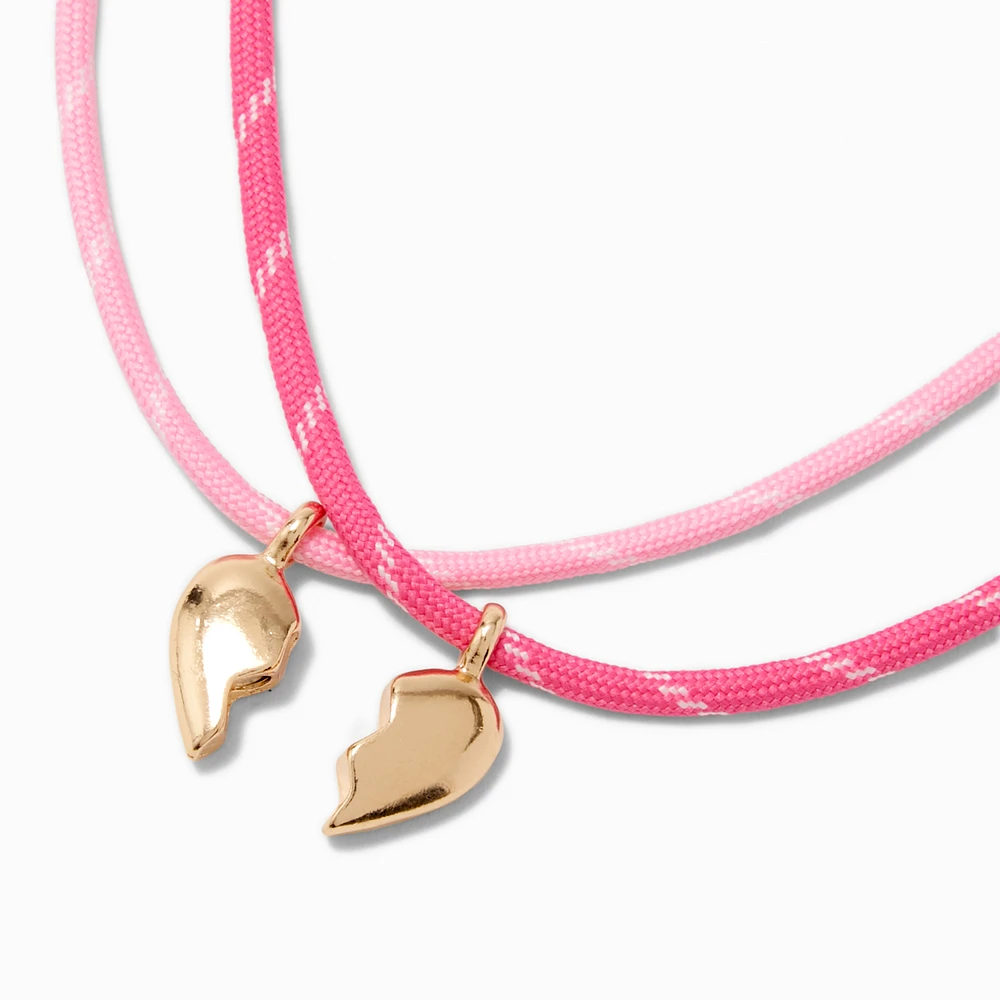 Best Friends Gold-tone Split Heart Pink Rope Pendant Necklaces - 2 Pack