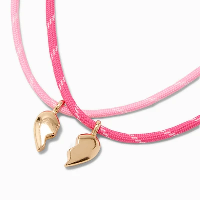 Best Friends Gold-tone Split Heart Pink Rope Pendant Necklaces - 2 Pack