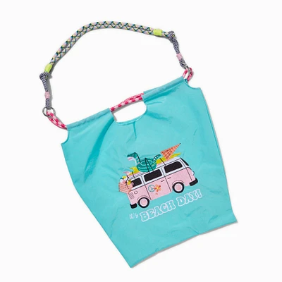"It's Beach Day" Retro Van Teal Tote Bag