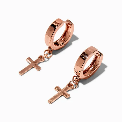 Rose Gold-tone 15mm Cross Hoop Earrings