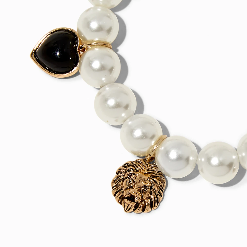 Gold-tone Pearl Charm Stretch Bracelet 