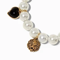Gold-tone Pearl Charm Stretch Bracelet 