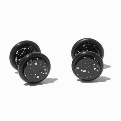 Black Splatter Button Faux Ear Plug Earrings