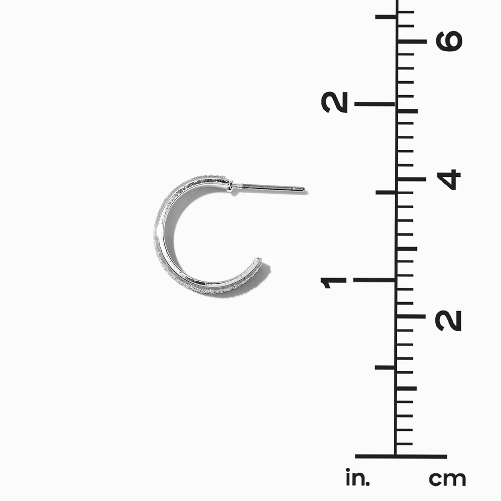 Silver-tone Glitter & Textured Hoop Earring Stackables Set - 3 Pack