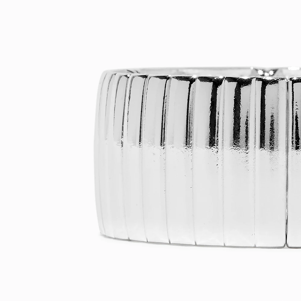 Silver-tone Thick Ribbed Stretch Bracelet 