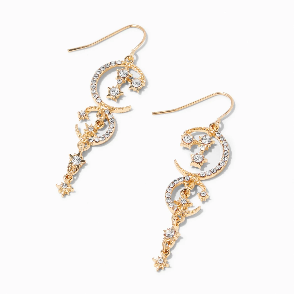 Gold-tone Starburst Moon 2" Drop Earrings