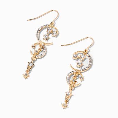 Gold-tone Starburst Moon 2" Drop Earrings