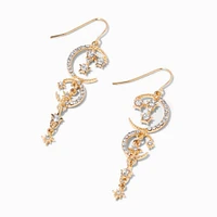 Gold-tone Starburst Moon 2" Drop Earrings