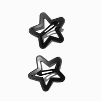 Black Leather Star Cut-Out Snap Hair Clips - 2 Pack