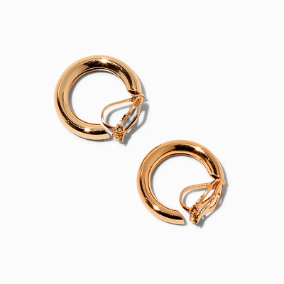 Gold Tube 20mm Clip-On Hoop Earrings