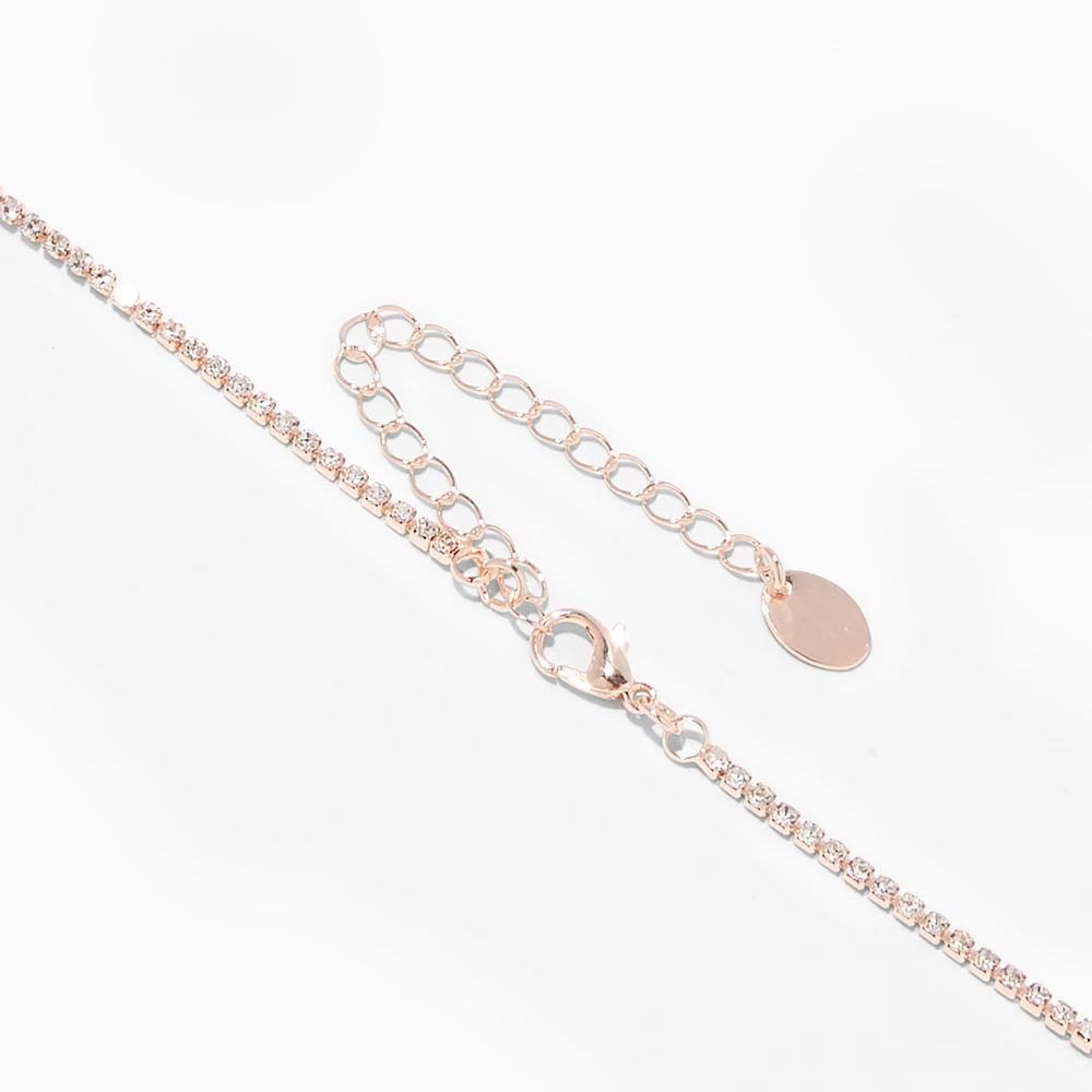 Rose Gold Crystal Scalloped Shirt Neck Jewelry Set - 2 Pack